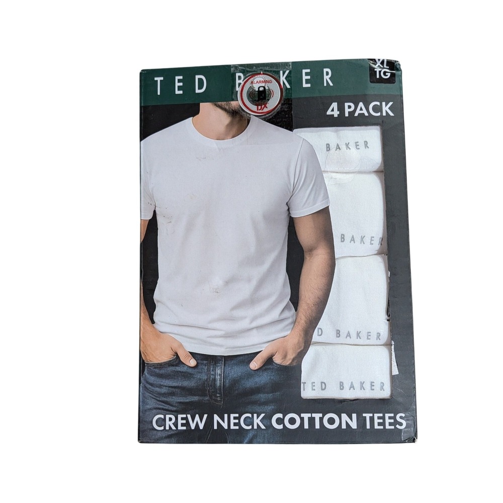 Ted Baker Mens 4 Pack Crew Neck Cotton Tees White XL Ultra Soft Stretch T-Shirts